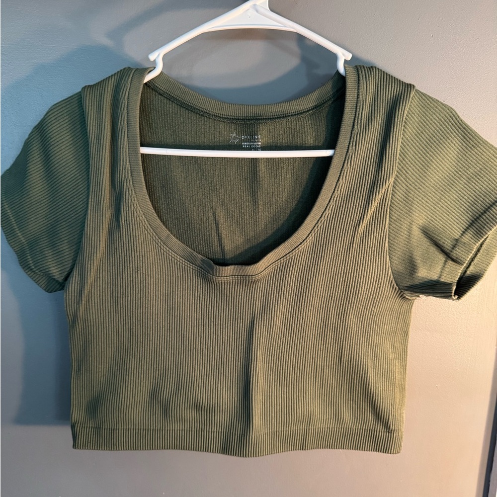Aerie ribbed scoop neck short sleeve crop top size XL